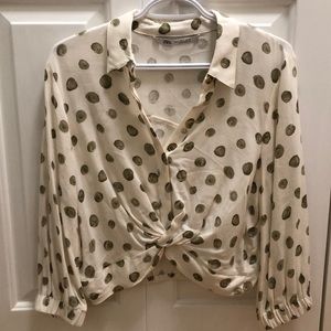 Zara Blouse - White/ Olive green